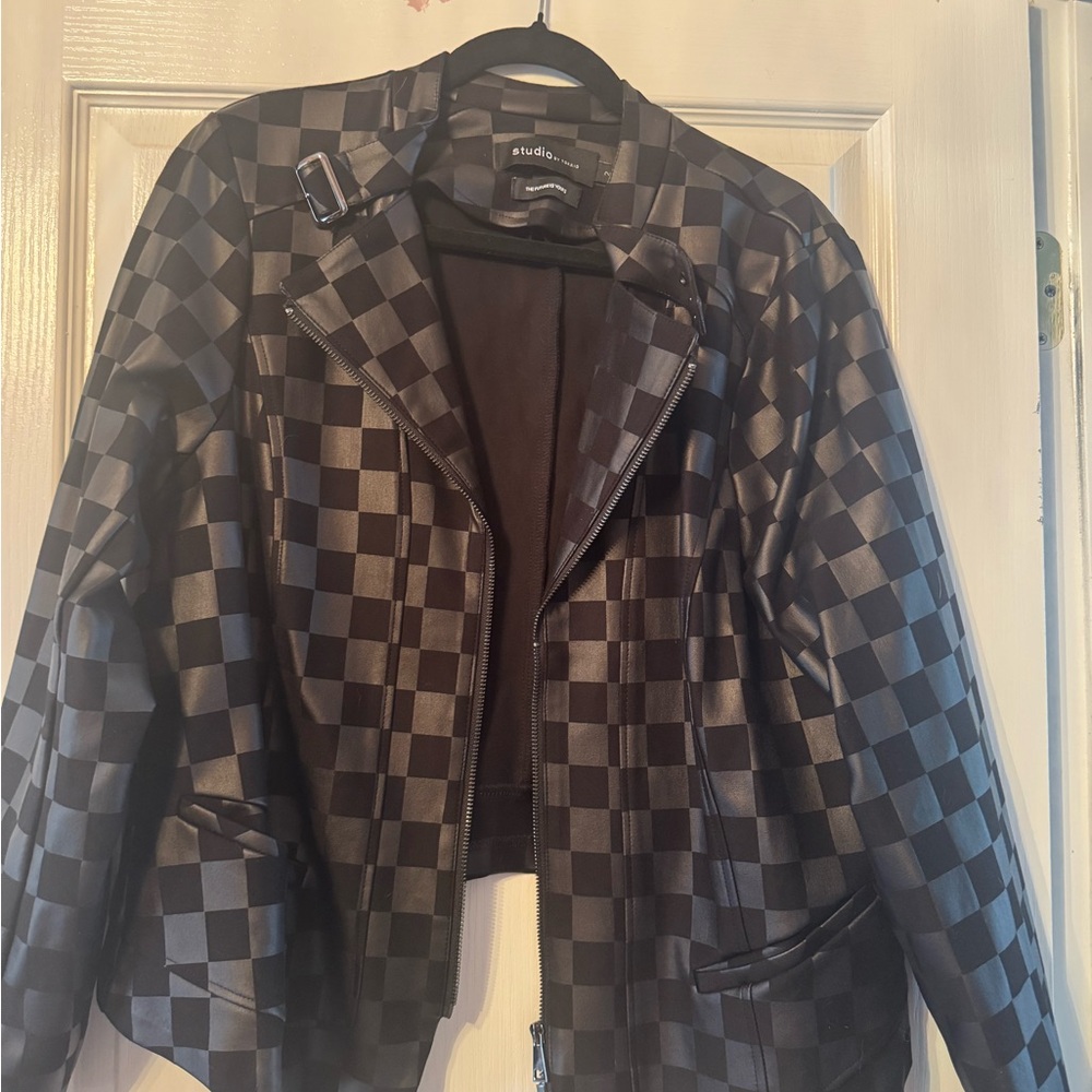 torrid Black Checkerboard Moto Jacket - Picture 4 of 4